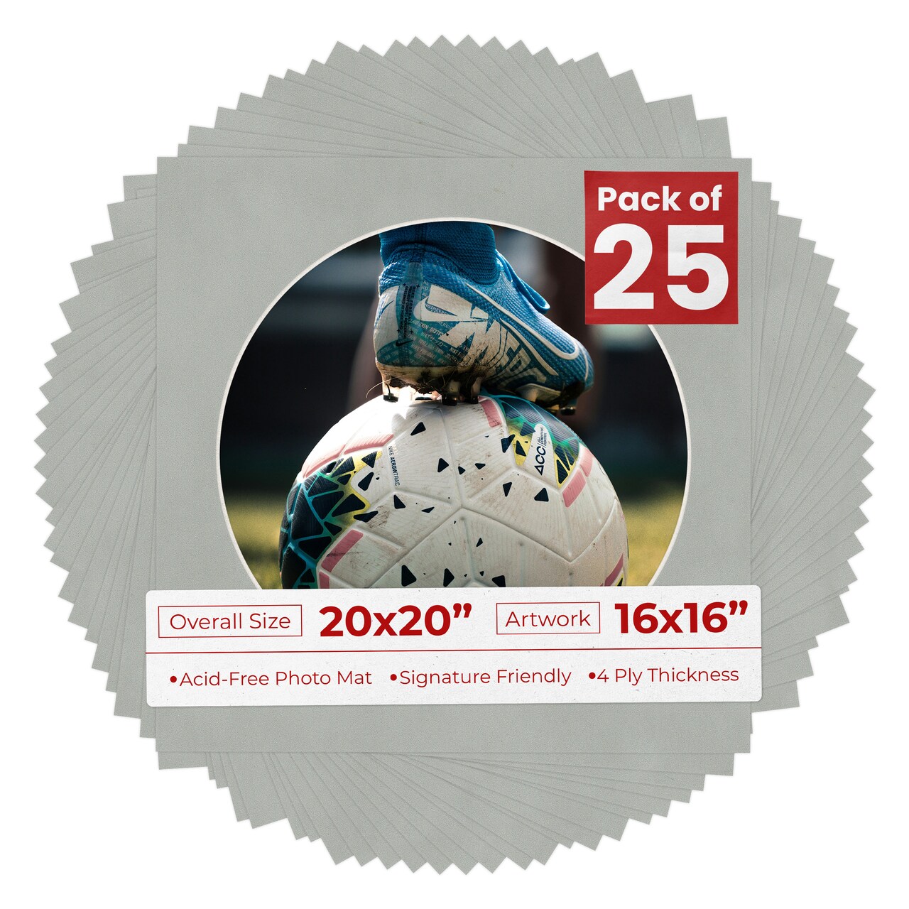 Light Grey Suede Mat Board for 20x20 Frames - Circle Opening for 16x16 Photos